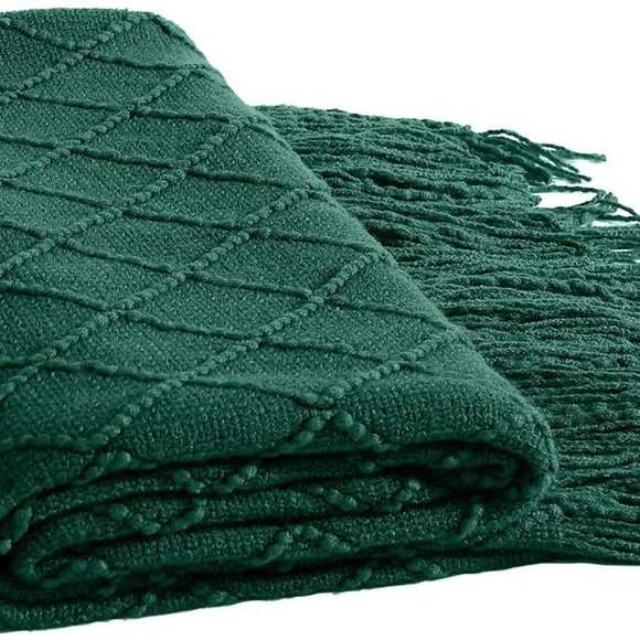 Tassel Knit Throw Cozy Fringe Patterned Blanket - Picture 6 of 14